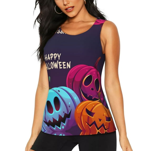 Womens Workout Tank Tops, Halloween Colorful Pumpkin A Racerback Tank Tops Quick Dry Vest Sleeveless Athletic Yoga Gym