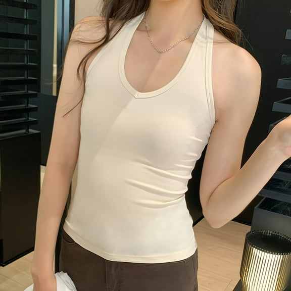 Womens Workout Tank Tops Halter V Neck Spaghetti Tank Fitted Basic Cami Tops 2025 Fashion Going Out Clothes