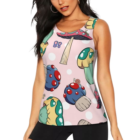 Womens Workout Tank Tops, Mushroom Racerback Tank Tops Quick Dry Vest Sleeveless Athletic Yoga Gym