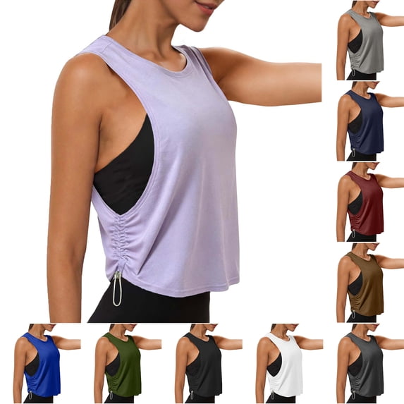 Womens Workout Tank Tops Racerback Sleeveless Running Workout Yoga Tops Summer Beach Athletic Shirts Brown L