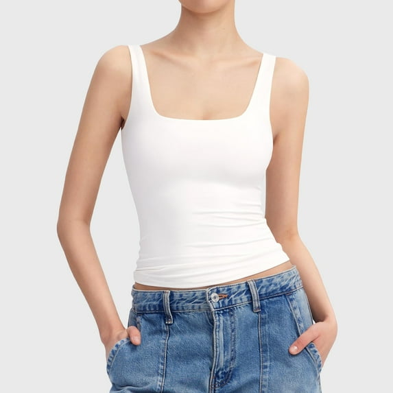 Womens Workout Tank Tops Scoop Neck Sleeveless Ribbed Knit Basic Blouses Solid Color Summer Casual Tee XS