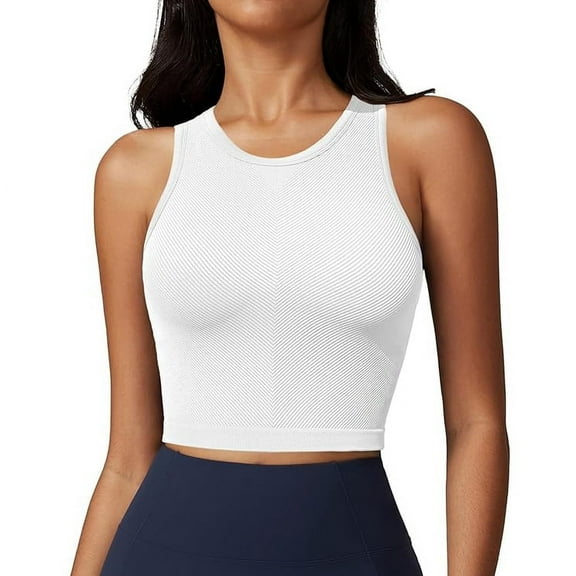 Womens Workout Tank Tops Seamless Built in Bra Sports Top Crew Neck Yoga Running Tops