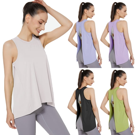 Womens Workout Tank Tops Sleeveless Cropped Tank Tops Scoop Neck Camisole Sleeveless Shirts Loose Fit Racerback Breathable Tee (Pink,S)