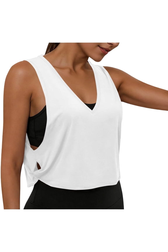 Womens Workout Tank Tops V Neck Cropped Sleeveless Athletic Yoga Open Side Crop Tanks