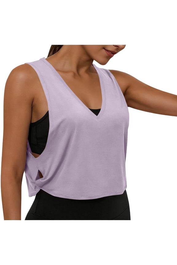 Womens Workout Tank Tops V Neck Cropped Sleeveless Athletic Yoga Open Side Crop Tanks