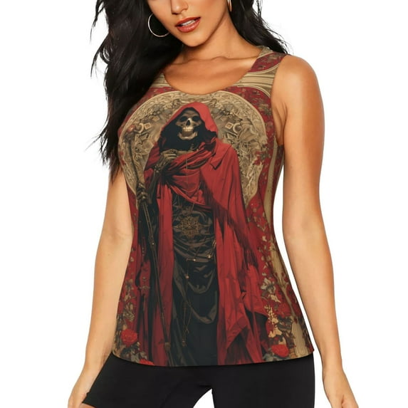 Womens Workout Tank Tops, Vintage Rose Scepter Skull Racerback Tank Tops Quick Dry Vest Sleeveless Athletic Yoga Gym