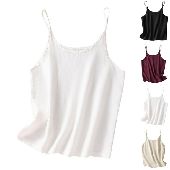 Womens Workout Tank Tops White-A Cotton and Linen Solid Color Short Style Split Summer 2025 Beach Fashion Clothes M