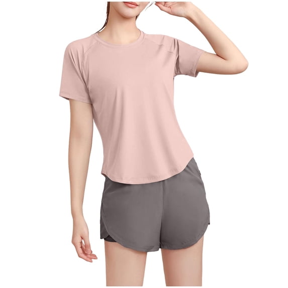 Womens Workout Tops - Athletic Running Gym Yoga Short Sleeve Shirts Breathable Crewneck Tees
