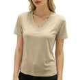 thumbnail image 1 of Womens Workout Tops Boxy Crop Cap Sleeve V Neck Basic Oversized Tshirts for Women Beige L, 1 of 4