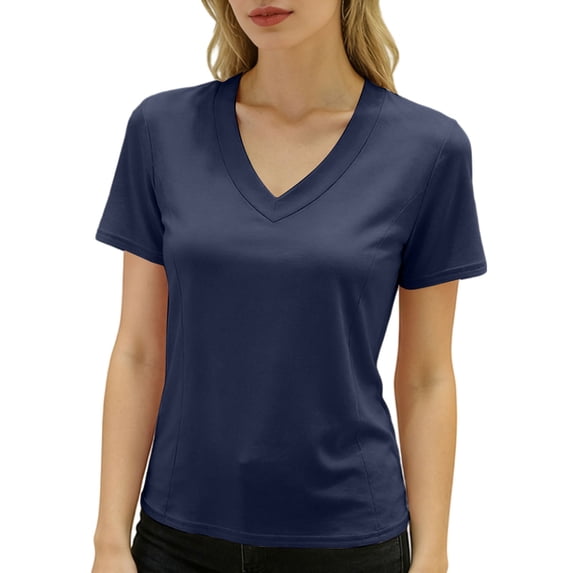 Womens Workout Tops Boxy Crop Cap Sleeve V Neck Basic Oversized Tshirts for Women Blue M