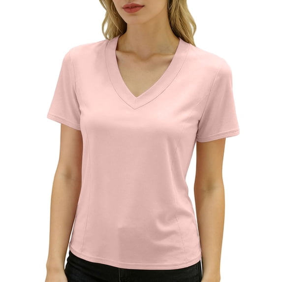 Womens Workout Tops Boxy Crop Cap Sleeve V Neck Basic Oversized Tshirts for Women Pink XL