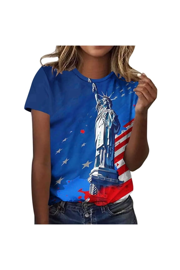 Womens Workout Tops Classic Round Neck All Theme Soft Short Sleeve Beach Essentials for Women,Blue,S