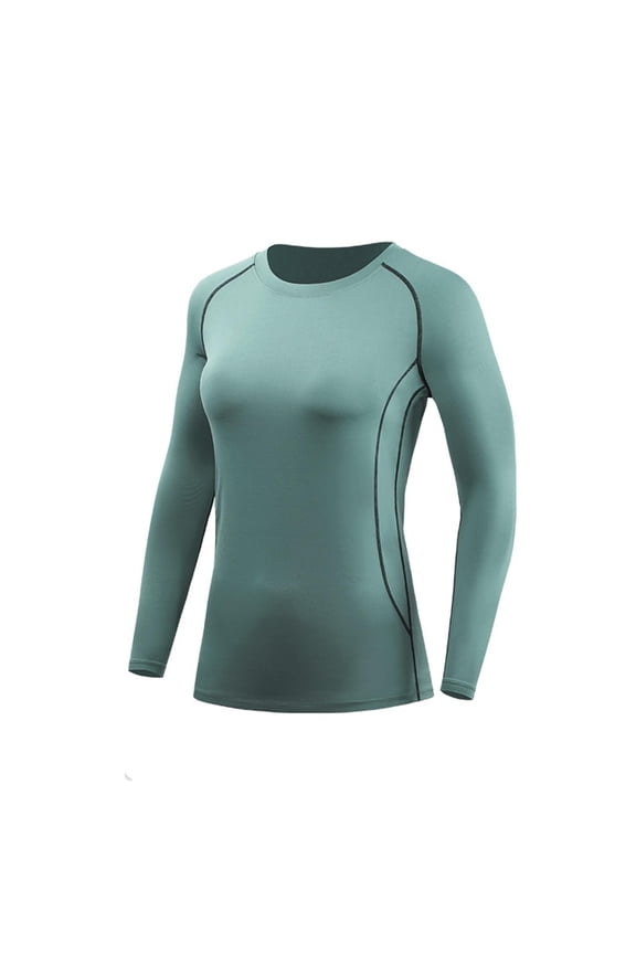 Womens Workout Tops Contoured Seams Compression Fit Crew Neck Workout Long Sleeve Tops for Women Performance Athletic Tops Gym Yoga Athletic Wear