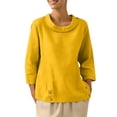 thumbnail image 1 of Womens Workout Tops Linen Loose Fit Sailor Collar Solid Color Relaxed Couple Shirts,Yellow,3XL, 1 of 4