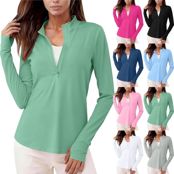 Womens Workout Tops Long Sleeve 1/4 Zip UV Sun Protection UPF 50+ Quick Dry Workout Hiking Athletic Shirts Rash Guard for Women Gym Tops