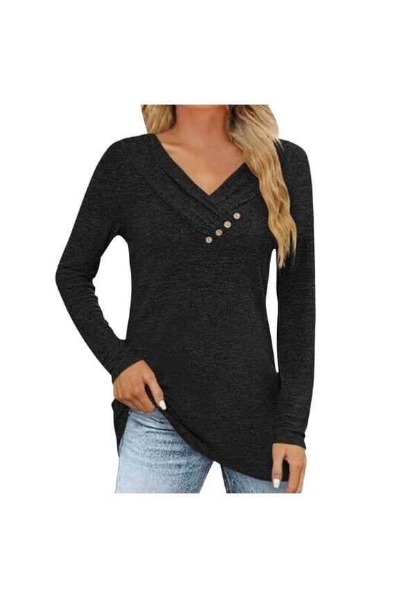 Womens Workout Tops Long Sleeve Tunic Leggings Neck Button Womens Athletic Tops,Black,L