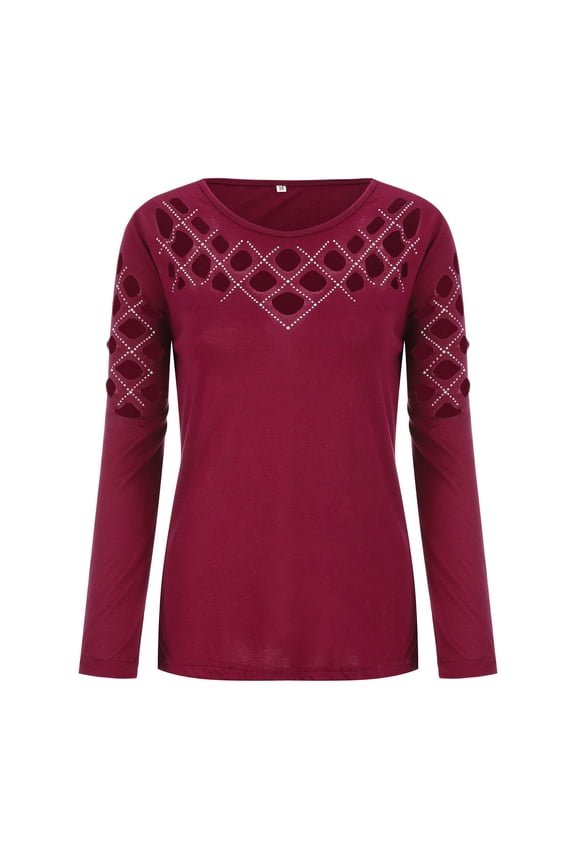 Womens Workout Tops Long-Sleeved Blend Drill Hollow Womens Performance Tops,Red,3XL