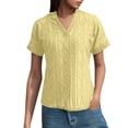 thumbnail image 1 of Womens Workout Tops Loose Fit Short Sleeve V Neck Jacquard Kni Beach Essentials for Womens,Yellow,S, 1 of 7