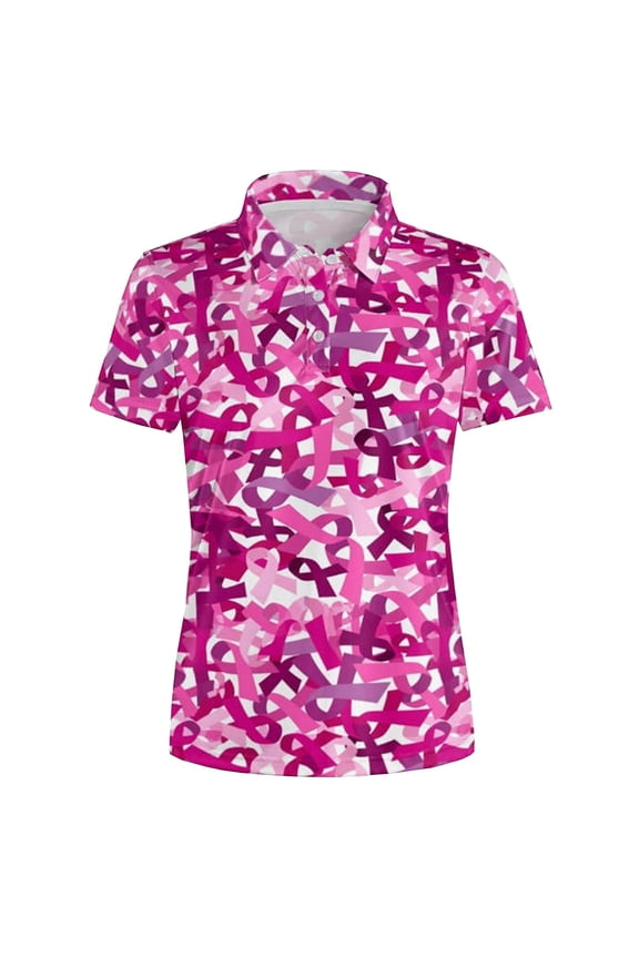 Womens Workout Tops Short Sleeve Collared Modern Button Front Breathable Fit Ribbed Tops for Women,Hot Pink,L