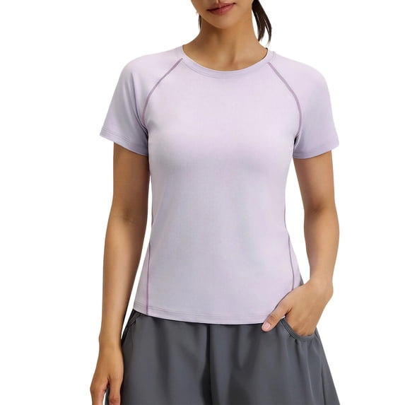 Womens Workout Tops Short Sleeve Crew Neck Yoga Pilates Breathable Athletic Gym Running Shirts Purple