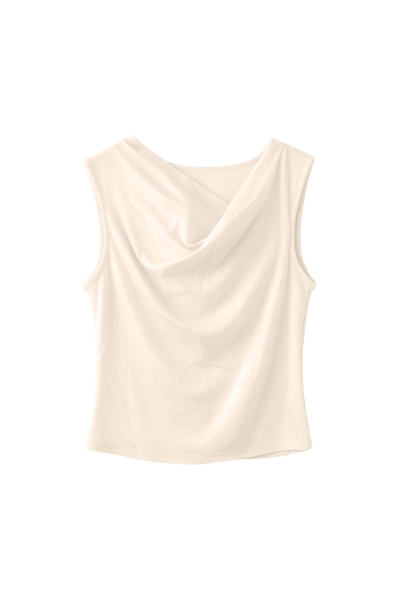Womens Workout Tops Sleeveless Asymmetrical Neckline Ruched Camisole Ribbed Tops for Women,Beige,S