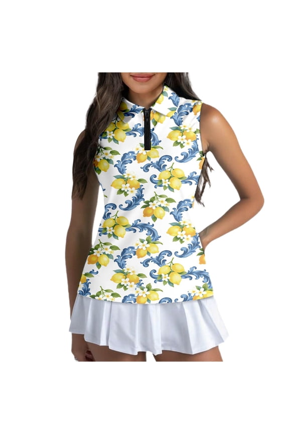 Womens Workout Tops Sleeveless Zip Up Stylish Front Zipper Rugby Shirt for Women,Yellow,M