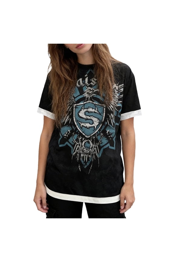 Womens Workout Tops T Shirts Print Loose Fit Short Sleeve Fashion with Layered Design Tees
