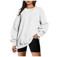 thumbnail image 1 of Womens Workout Tops Winter Oversized Crew Neck Long-sleeved Bubble Cold Shoulder with Pocket Plain Leisure Cotton Sweatshirt Sweatshirts(White,XL), 1 of 4