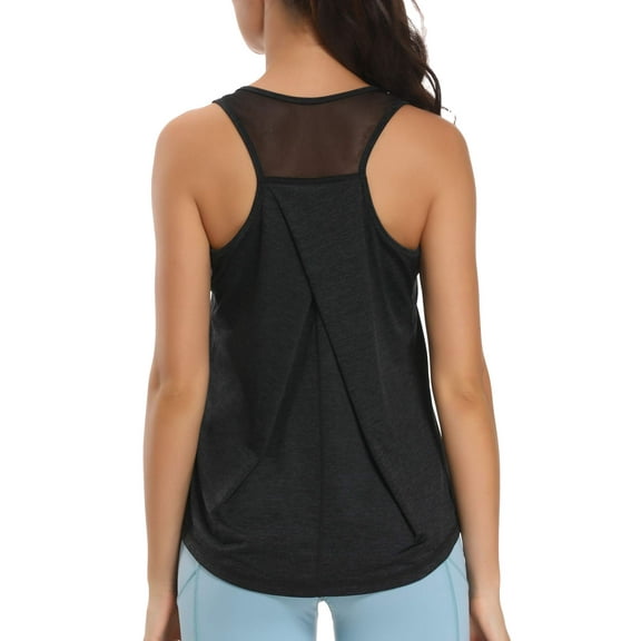Womens Workout Tops for Women,Racerback Tank Tops Mesh Yoga Shirts Running Sleeveless Gym Clothes Black