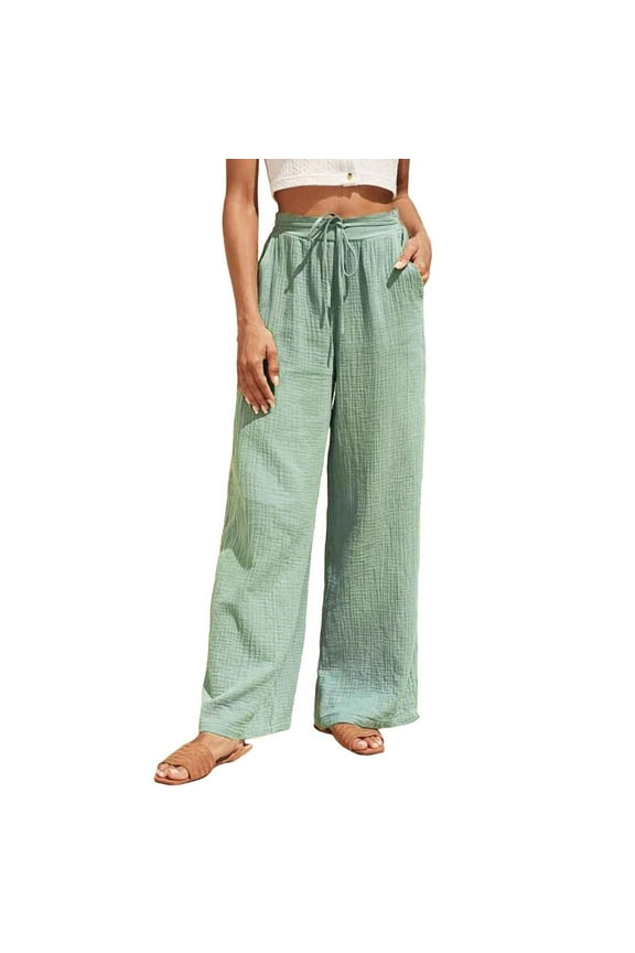 Womens Workout Trousers Mid Waist Solid Long Pants Loose Casual Sport Trousers