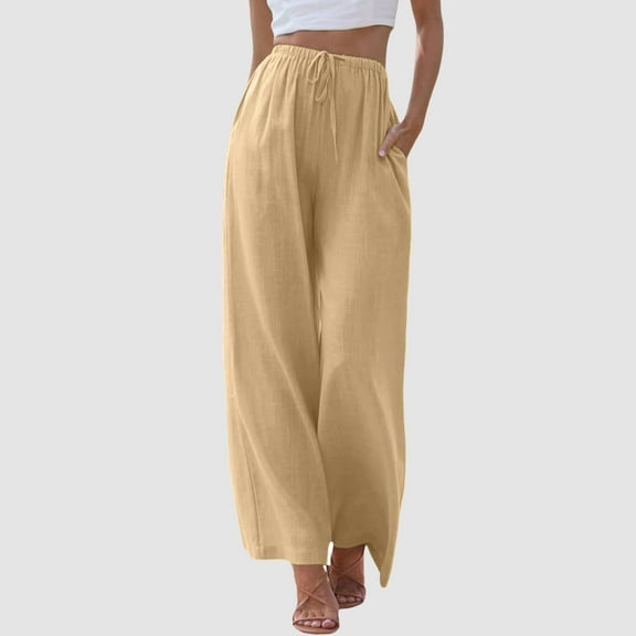 Womens Workwear Pants Autumn Winter Solid Color High Waist Drawstring Elastic Pockets Wide Straight Leg Pants Fashion Trousers Activewear