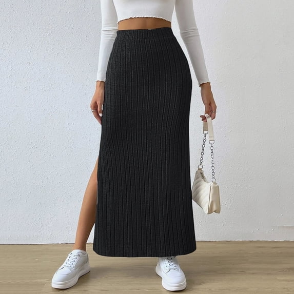 Womens Workwear Skirts Spring And Summer Waisted Side Slit Slim Knitted Hakama Daily-Wear