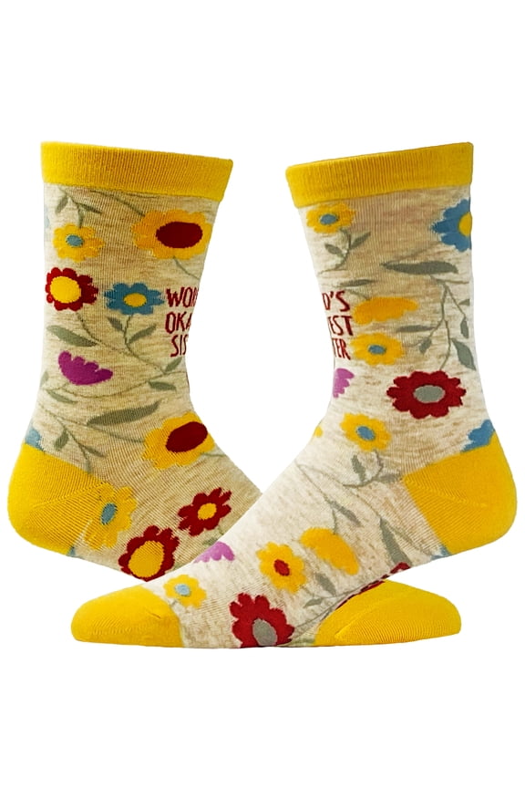 Womens Worlds Okayest Sister Sock Funny Cute Sibiling Love Footwear