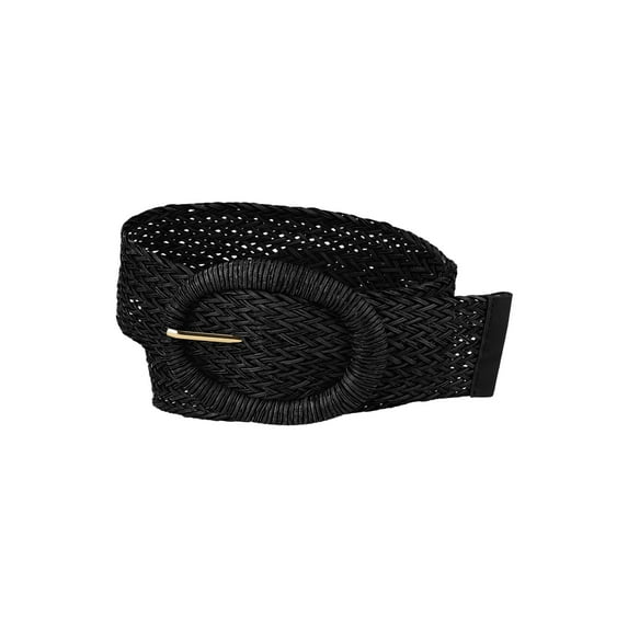 Womens Woven Belts Wide Waist Belts for Dress Decor Adjustable 22.83-37.01" Black