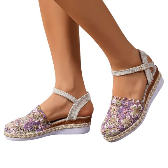 Womens Woven Closed Toe Wedge Dress Sandals 2025 Beach Crochet Espadrilles Platform Sandals Summer Fall