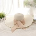 thumbnail image 1 of Womens Woven Straw Sun Hats Wide Brim Ribbon Bow Summer Caps Adjustable Inner Sweatband, 1 of 4