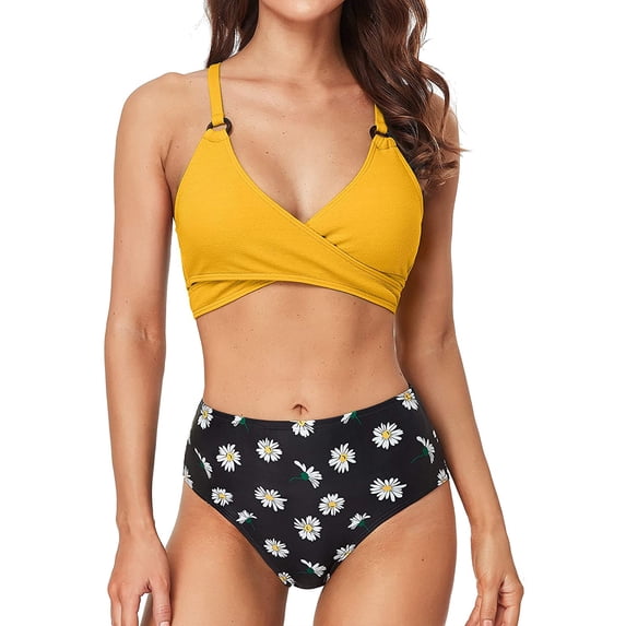 Womens Wrap Bikini Swimsuits Back Lace Up High Waisted 2 Piece Swimwear