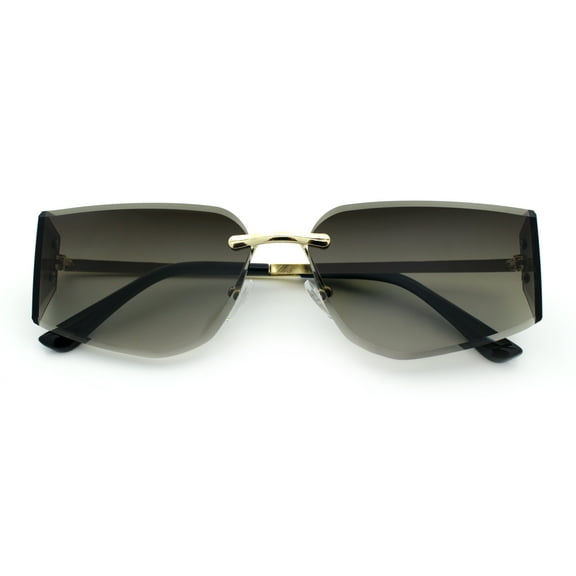 Womens Wrap Folded Lens Rectangular Rimless Luxury Sunglasses Gold - Brown Beige