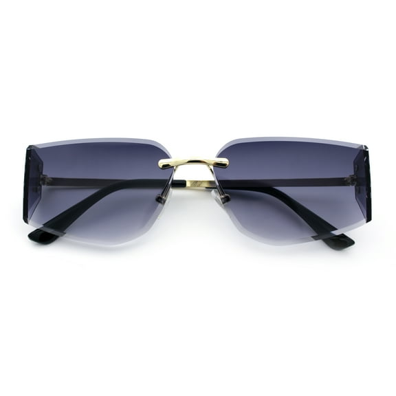 Womens Wrap Folded Lens Rectangular Rimless Luxury Sunglasses Gold - Smoke