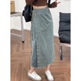 thumbnail image 1 of Womens Wrap Tie Denim Skirt Blue Mid-Length Casual Style, 1 of 15