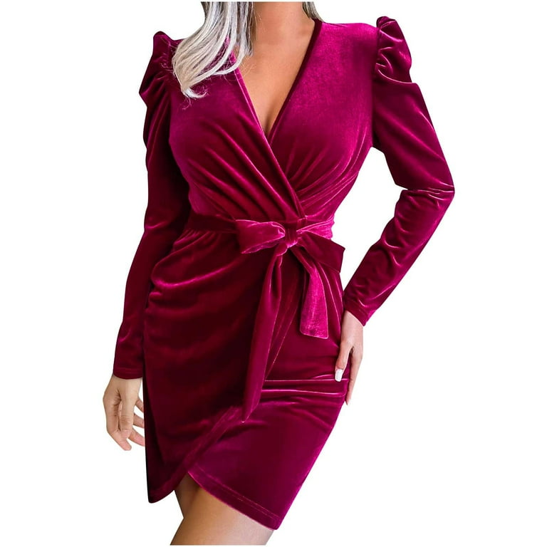 Short velvet wrap dress hot sale
