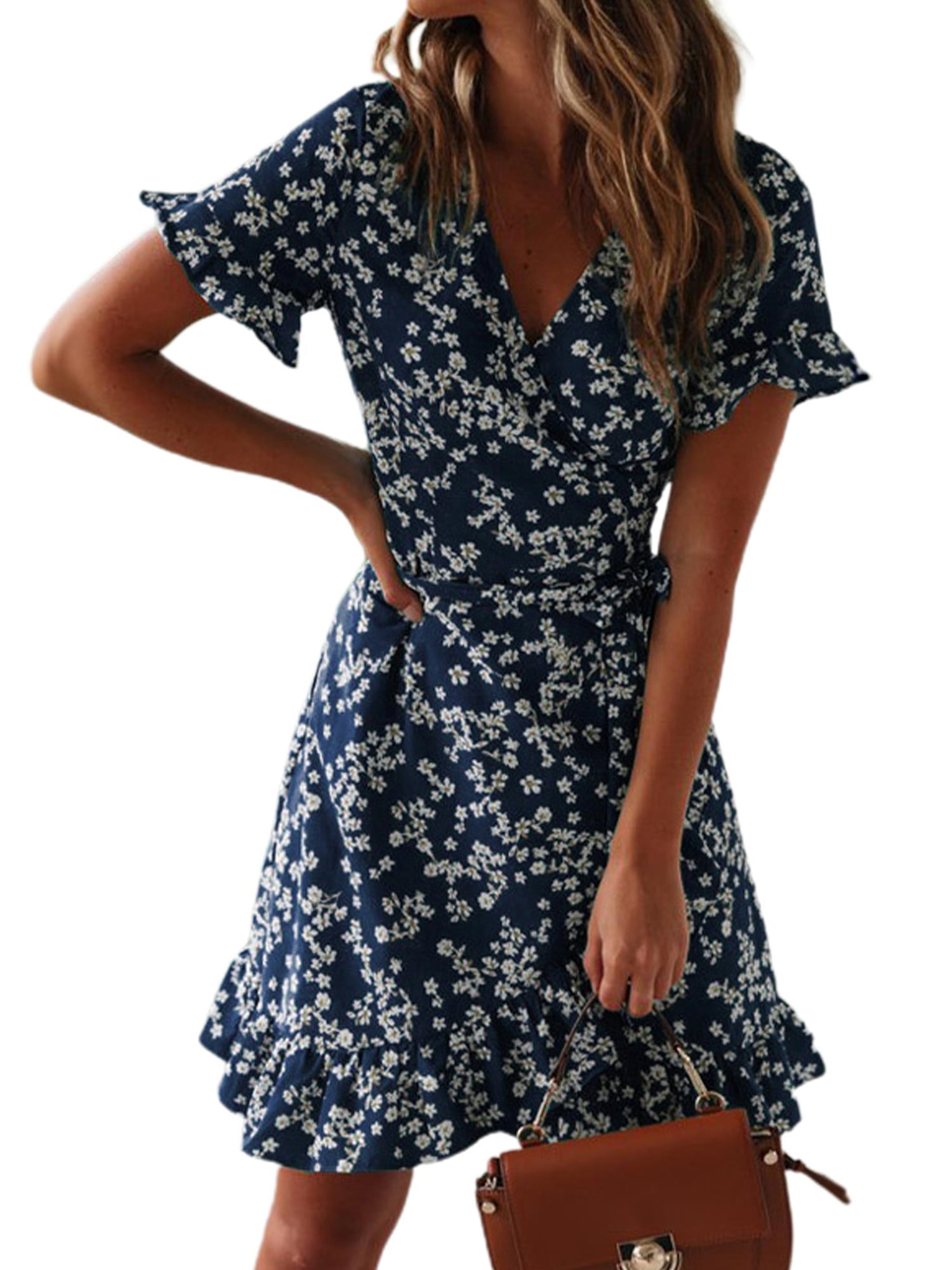 Florcoo Round Neck Short Sleeve Printed Straight Mini Dress main image 1