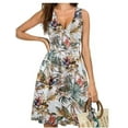 thumbnail image 1 of Womens Wrap V Neck Sleeveless Sundress Summer Flare Tank Dress with Pockets, 1 of 6