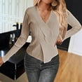 thumbnail image 1 of Womens Wrap V Neck Sweaters Fall Fashion Knit Blouse Long Sleeve Split Sweater Pullover Tops Khaki L, 1 of 4