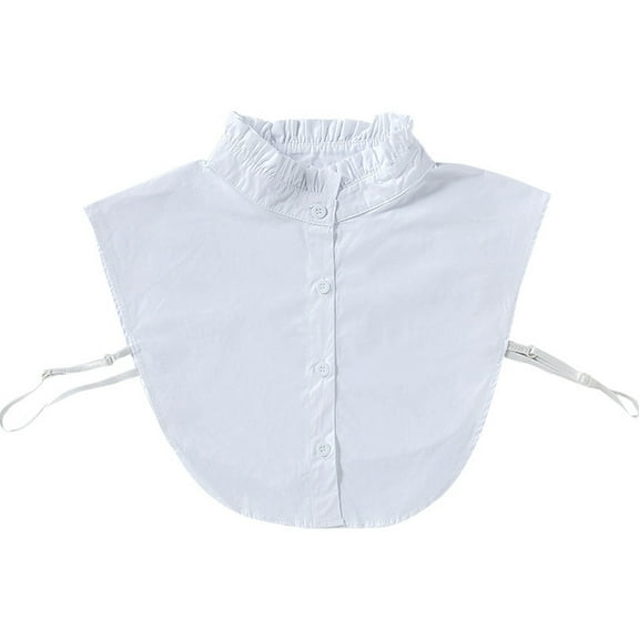 Womens Wrinkled Ruffled Faux Stand Collar Basic Layering Solid White Sweater Accessory Autumn Detachable Half-Shirt
