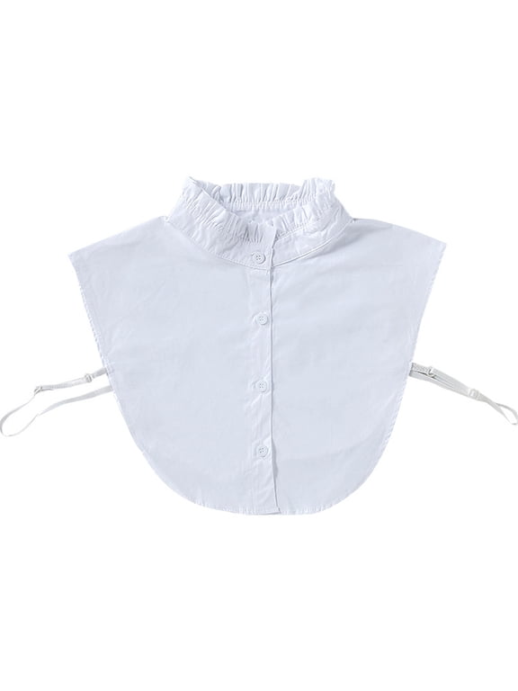 Womens Wrinkled Ruffled Faux Stand Collar Basic Layering Solid White Sweater Accessory Autumn Detachable Half-Shirt