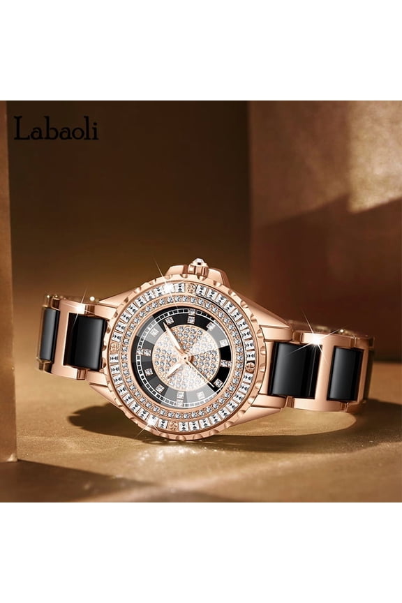 Womens Wrist Watch Elegant Dress Watch for Women Rose Gold Comfort Care Strap with Acrylic Pellets for Wife Girlfriend or Mothers Idea Gift for Special Women in Life