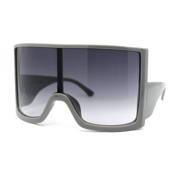 Womens XL Oversized Curved Shield Low Temple Huge Rectangle Sunglasses Grey - Smoke