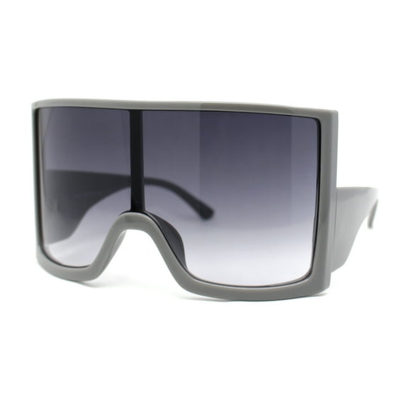 Womens XL Oversized Curved Shield Low Temple Huge Rectangle Sunglasses Grey - Smoke