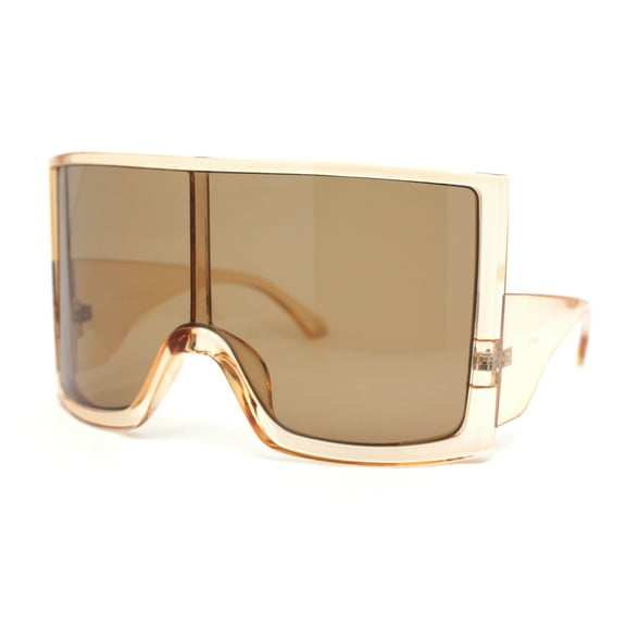 Womens XL Oversized Curved Shield Low Temple Huge Rectangle Sunglasses Peach - Brown